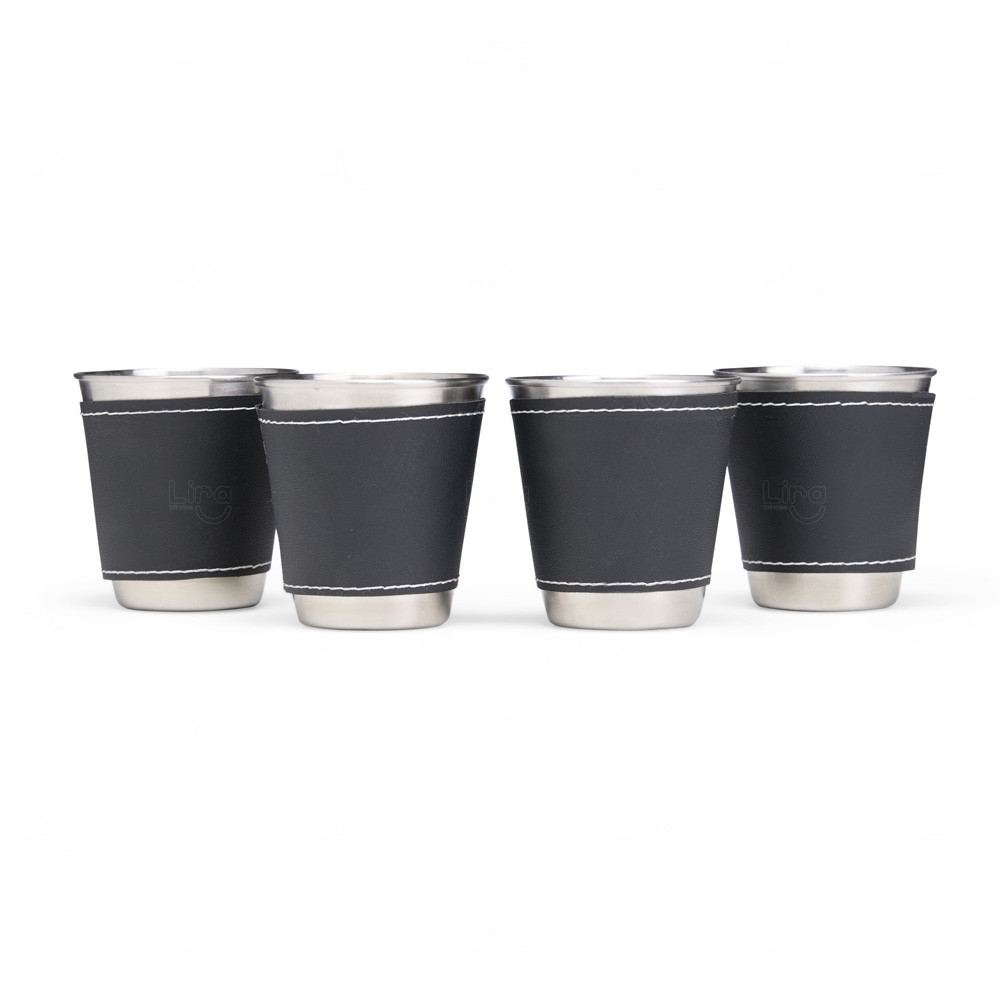 Kit Copos Inox 50ml com Case Personalizado - 4 peças 