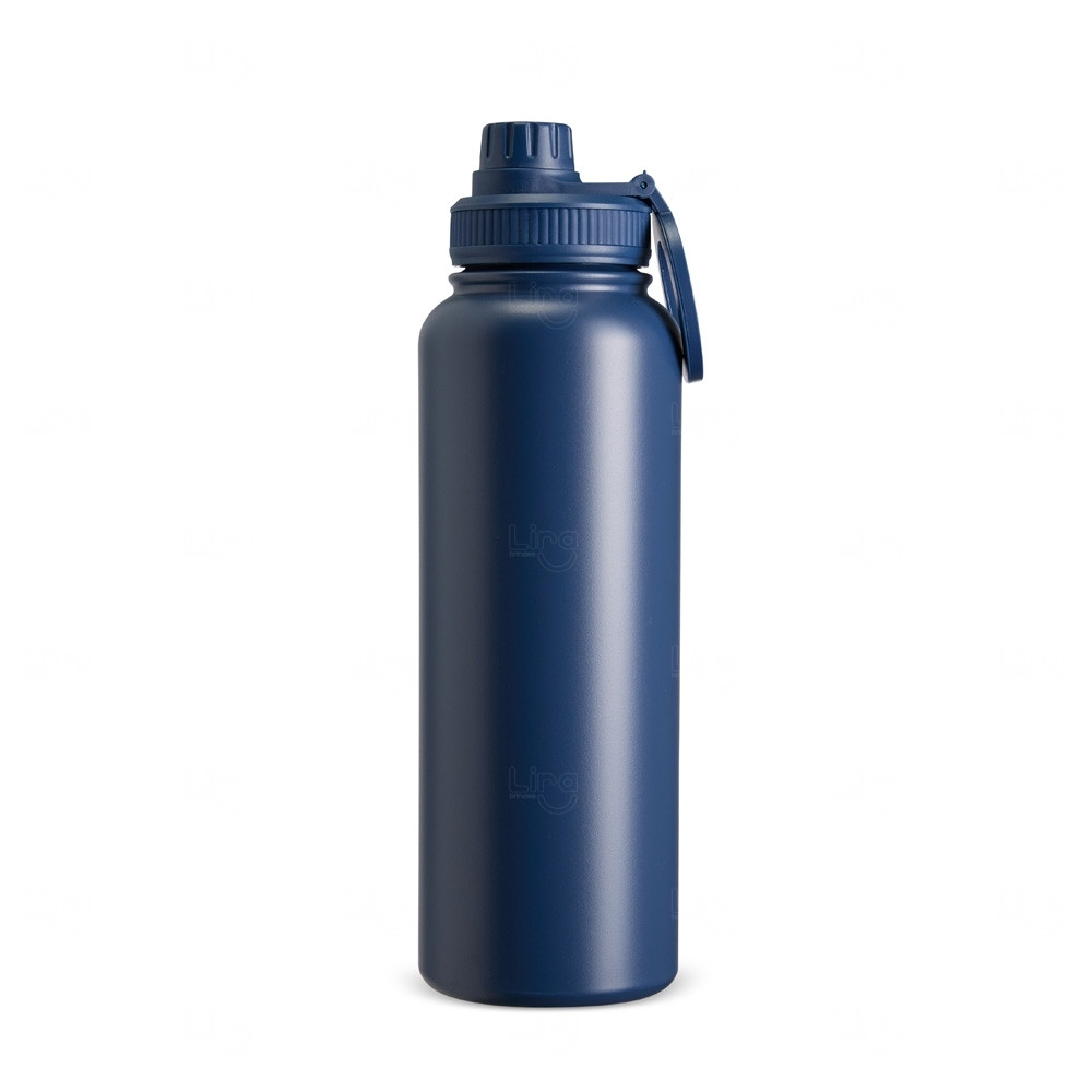 Garrafa Térmica Inox c/ Suporte para Celular Personalizada - 1,2L Azul Escuro