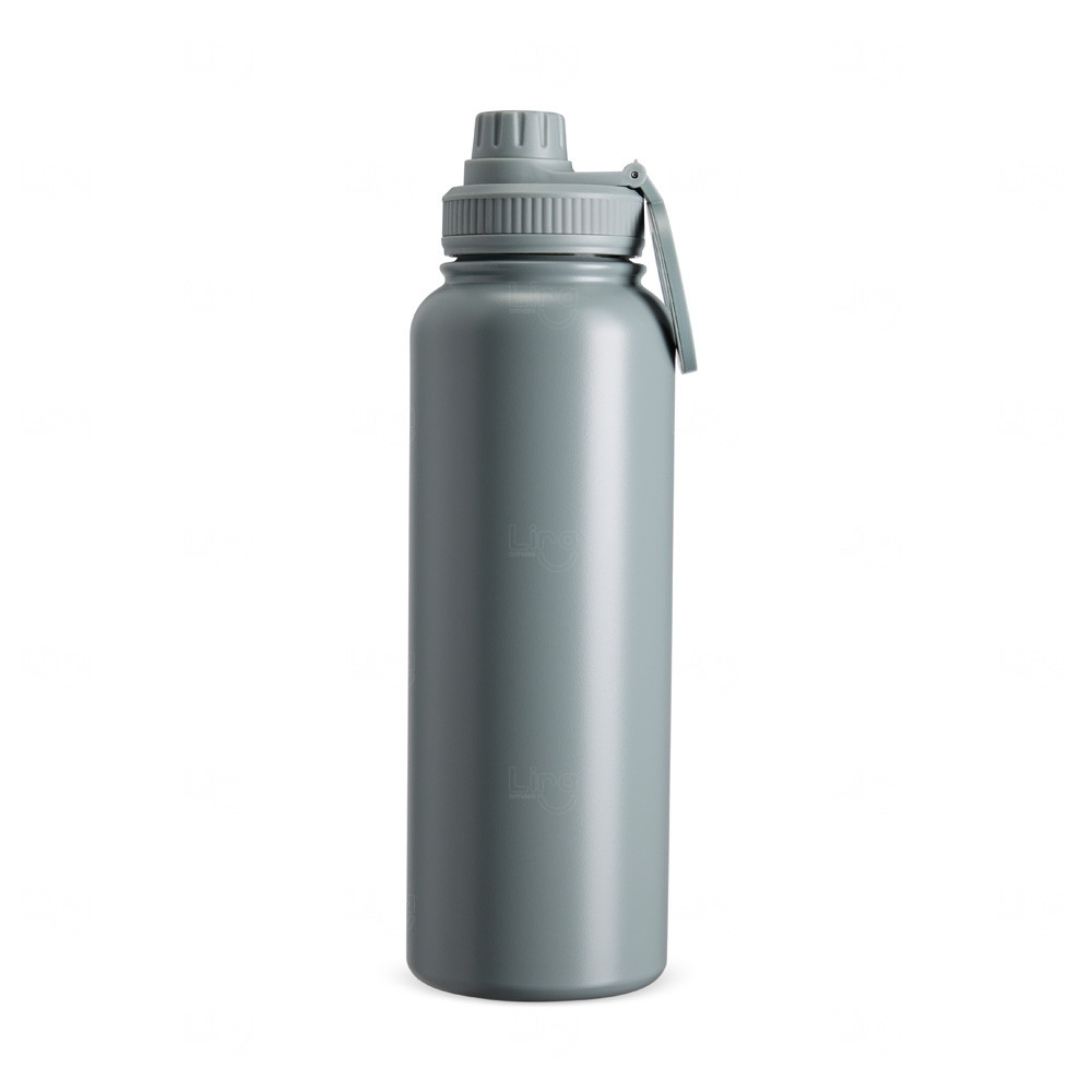 Garrafa Térmica Inox c/ Suporte para Celular Personalizada - 1,2L Cinza