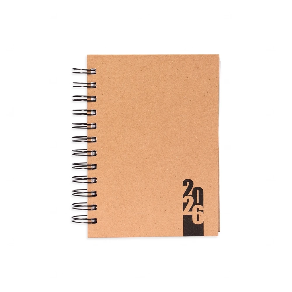 Agenda Diária 2026 Kraft com Wire-O Personalizada - 17x13,5cm 