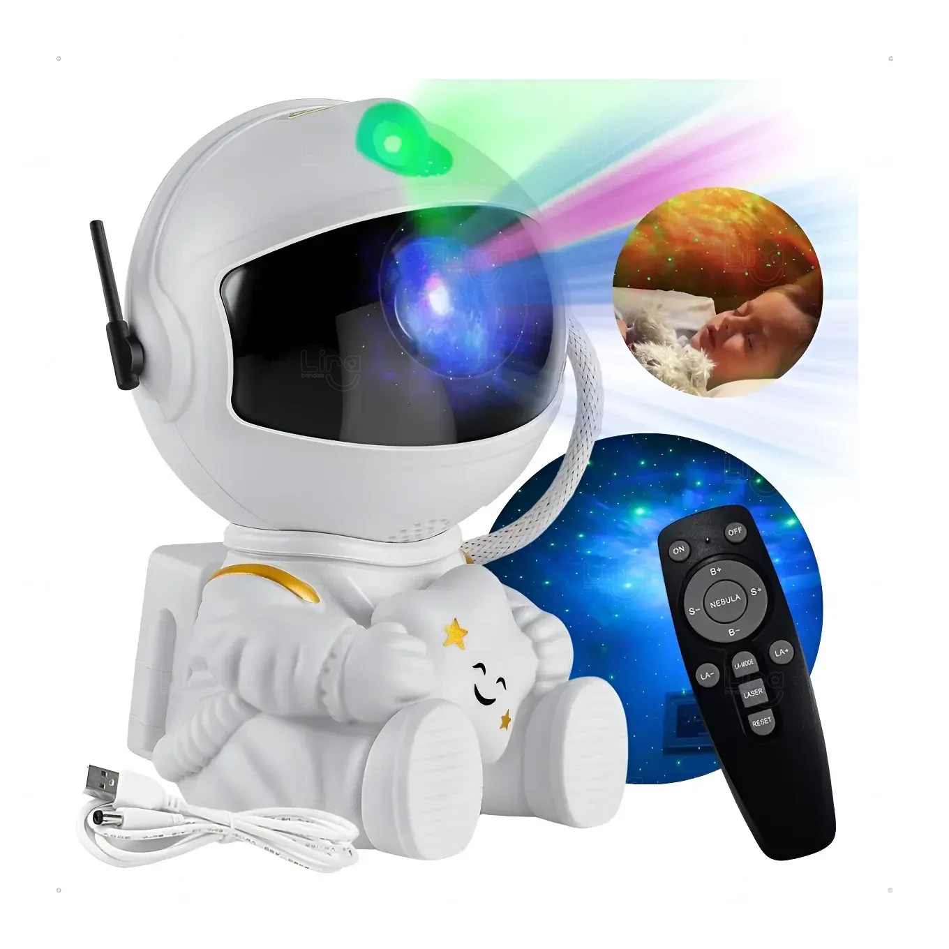 Luminária Astronauta Projetor de Galáxia Personalizada 