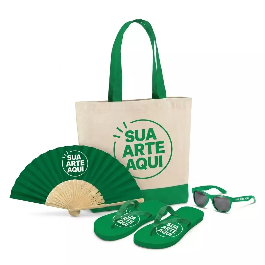 Kit Brisa Personalizado - Sacola, Leque, Chinelo e Óculos 