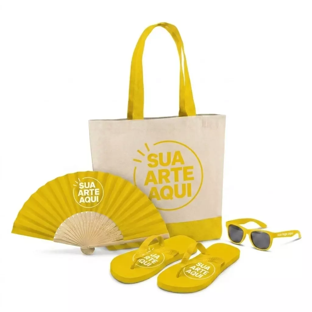 Kit Brisa Personalizado - Sacola, Leque, Chinelo e Óculos 