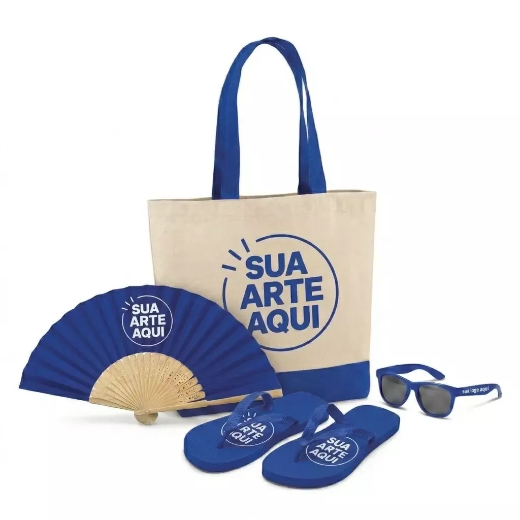 Kit Brisa Personalizado - Sacola, Leque, Chinelo e Óculos 