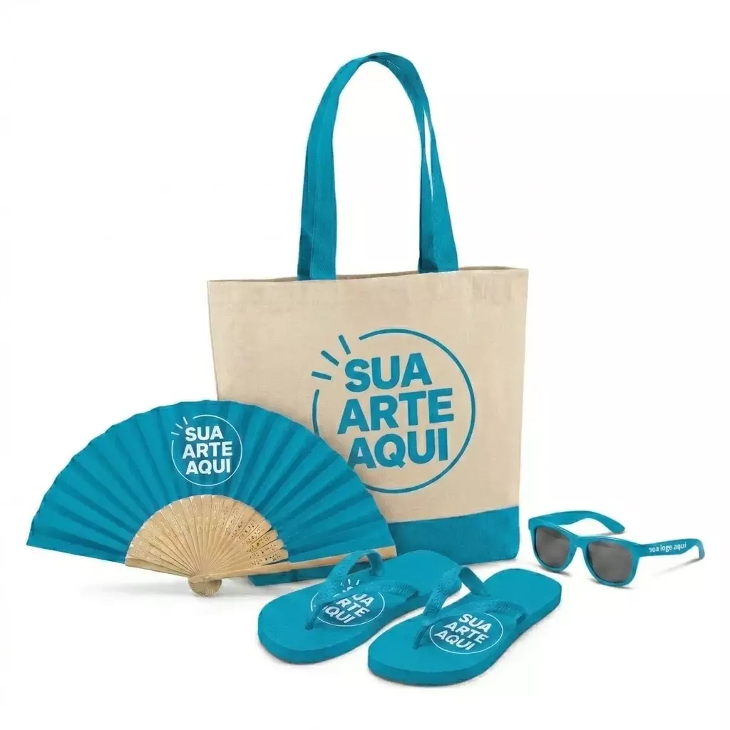 Kit Brisa Personalizado - Sacola, Leque, Chinelo e Óculos 