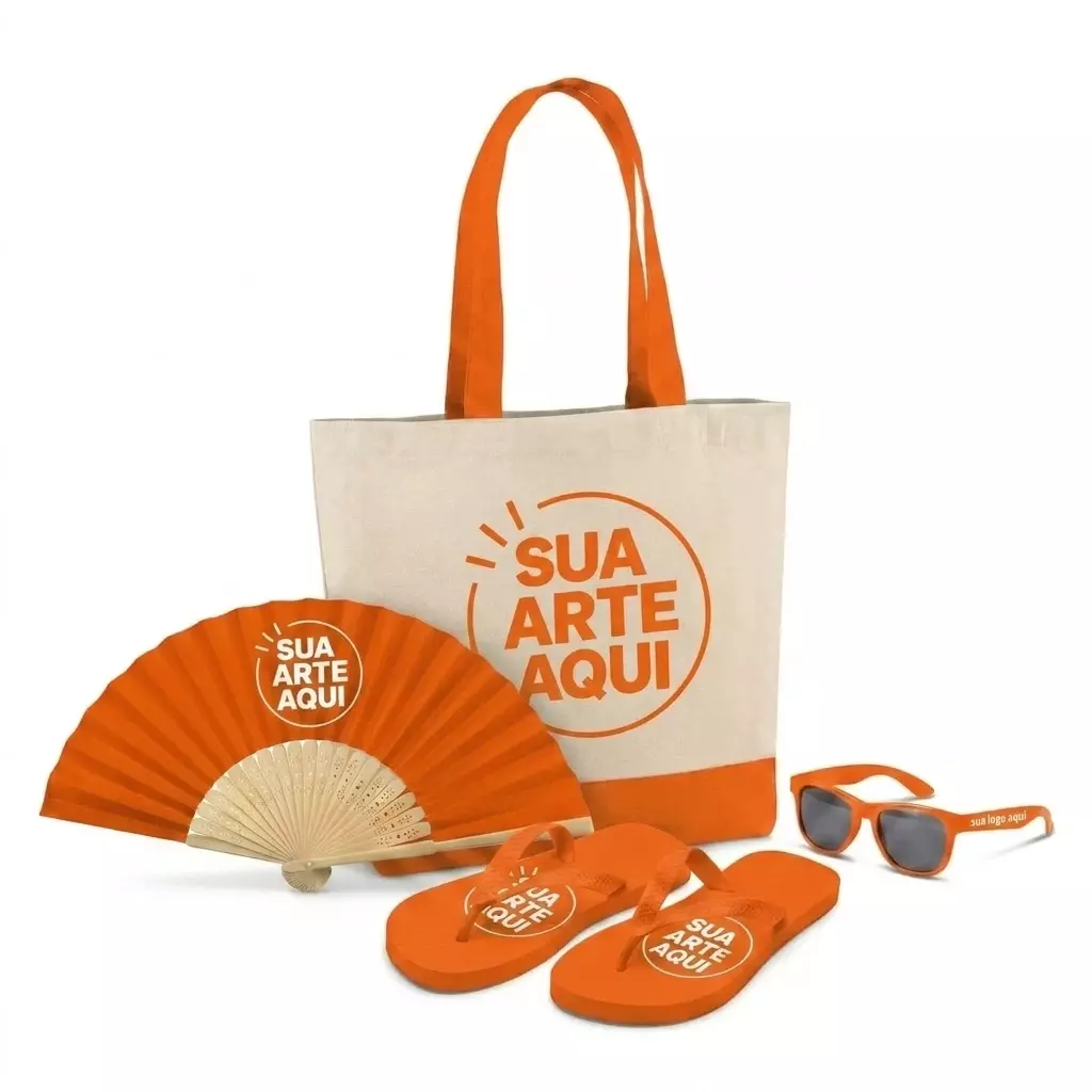 Kit Brisa Personalizado - Sacola, Leque, Chinelo e Óculos 