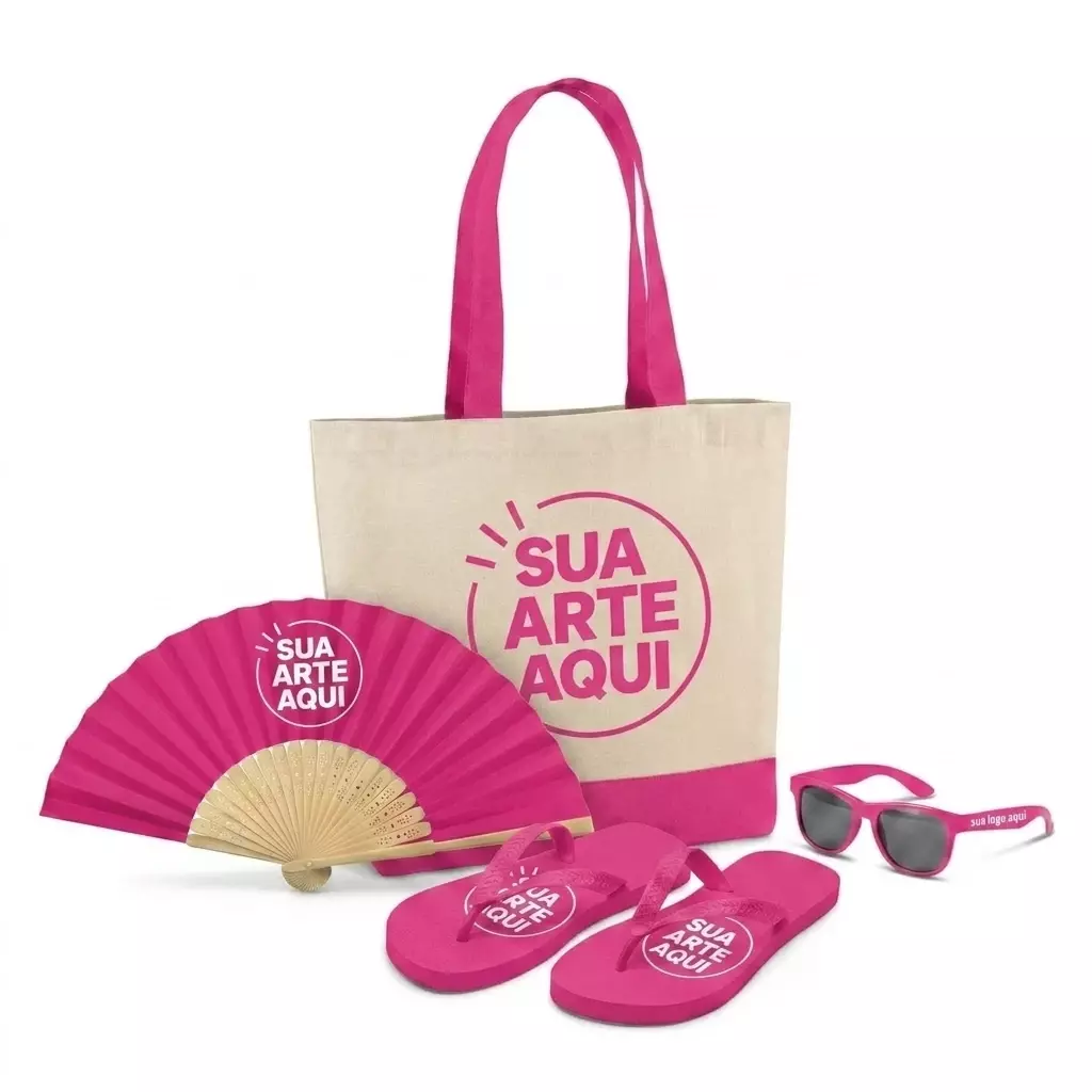 Kit Brisa Personalizado - Sacola, Leque, Chinelo e Óculos 