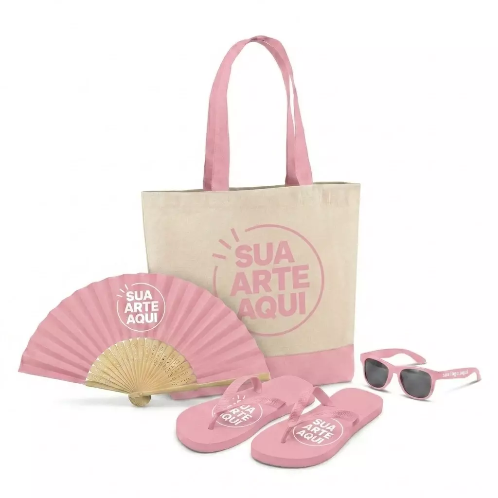 Kit Brisa Personalizado - Sacola, Leque, Chinelo e Óculos 