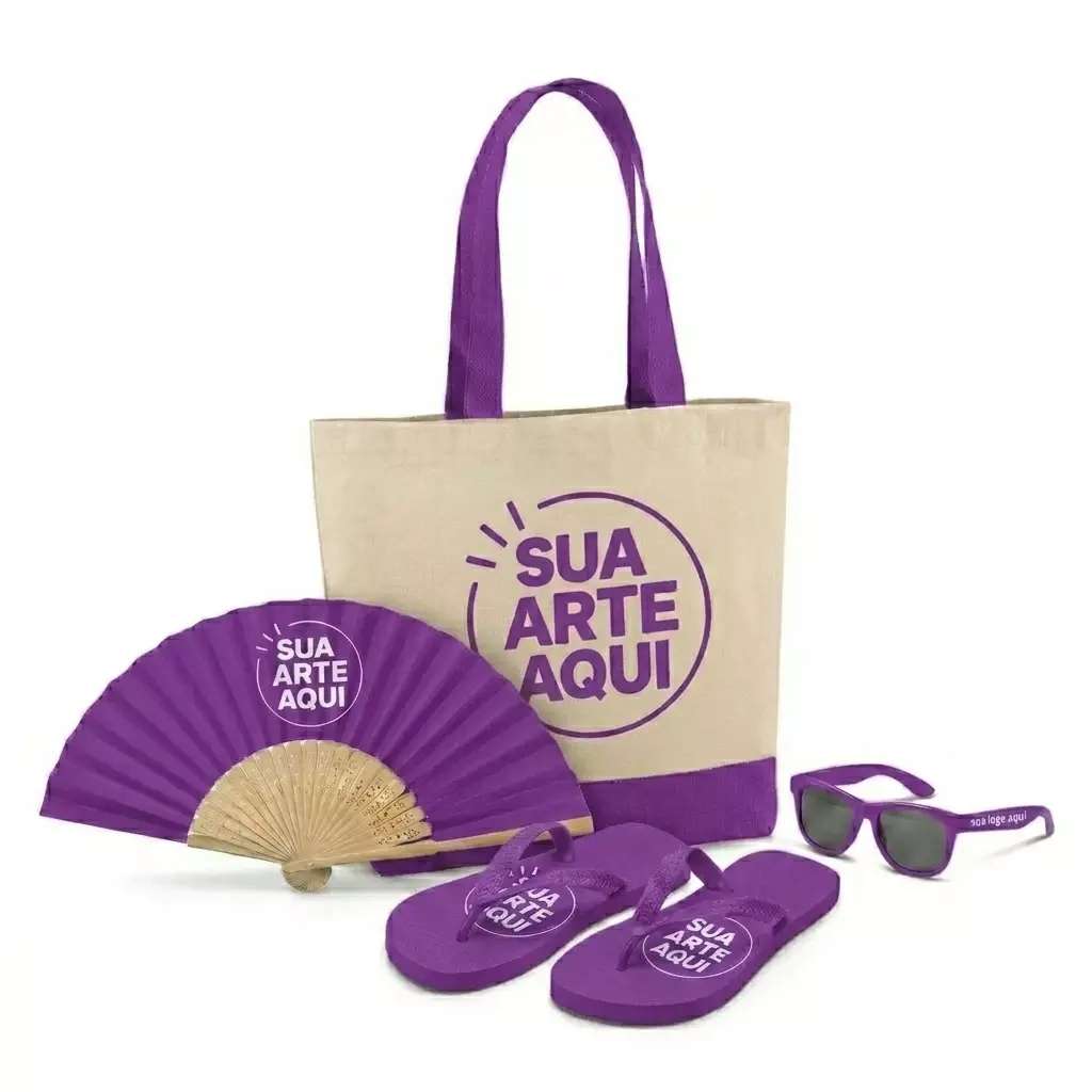 Kit Brisa Personalizado - Sacola, Leque, Chinelo e Óculos 