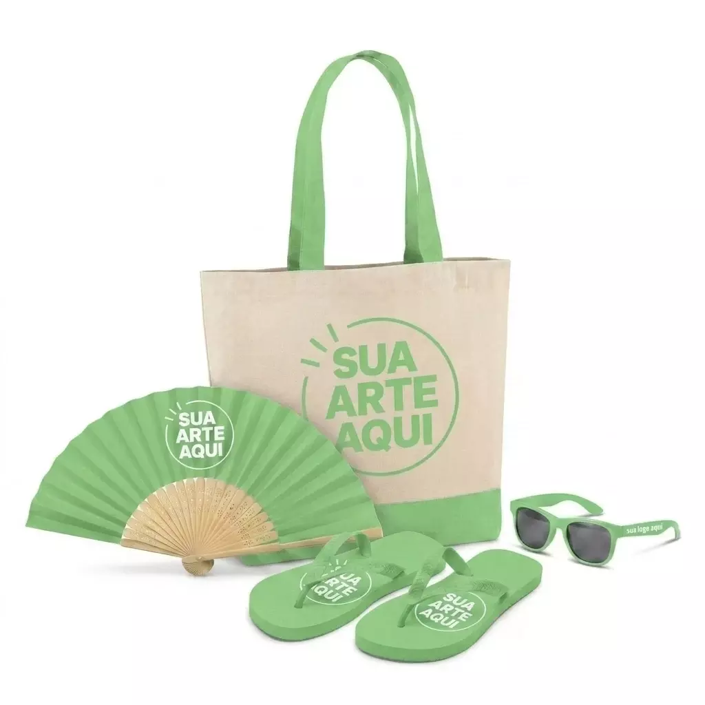 Kit Brisa Personalizado - Sacola, Leque, Chinelo e Óculos 