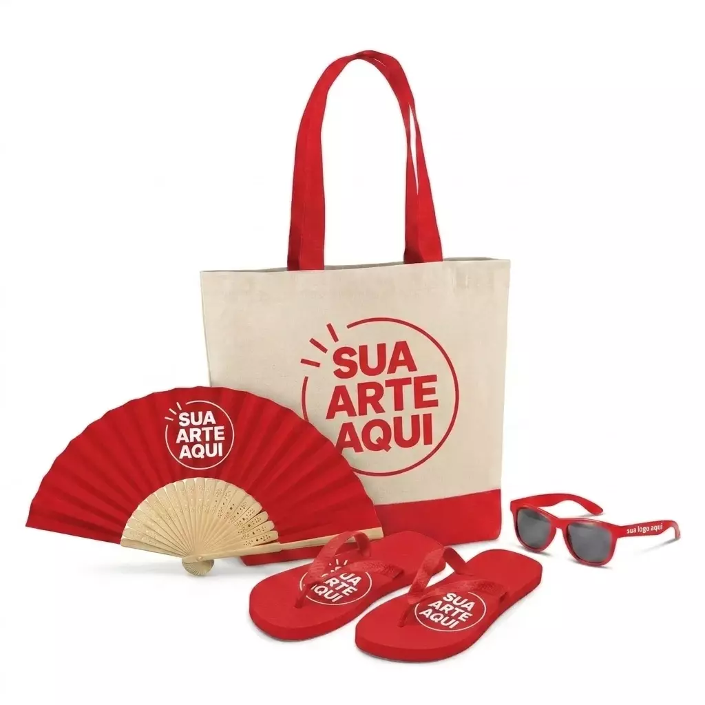 Kit Brisa Personalizado - Sacola, Leque, Chinelo e Óculos 