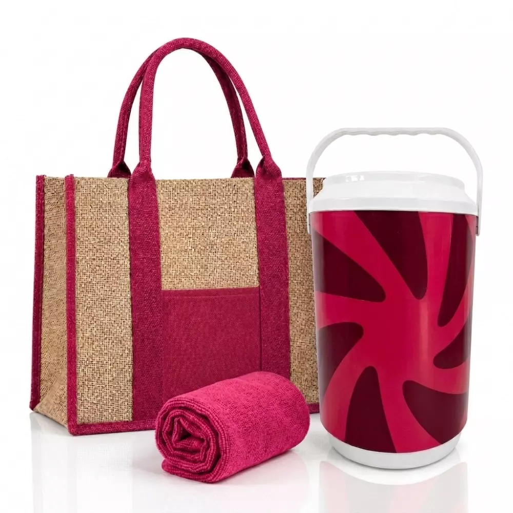 Kit Verão Personalizado - Cooler, Sacola de Linho e Toalha 