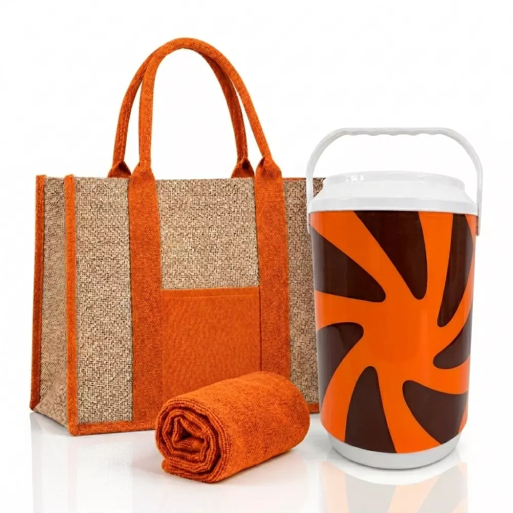 Kit Verão Personalizado - Cooler, Sacola de Linho e Toalha 