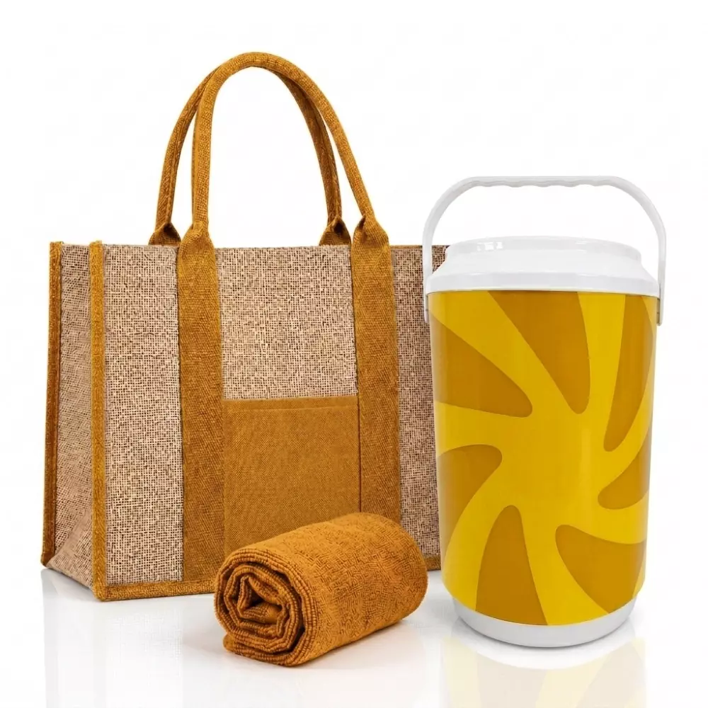 Kit Verão Personalizado - Cooler, Sacola de Linho e Toalha 