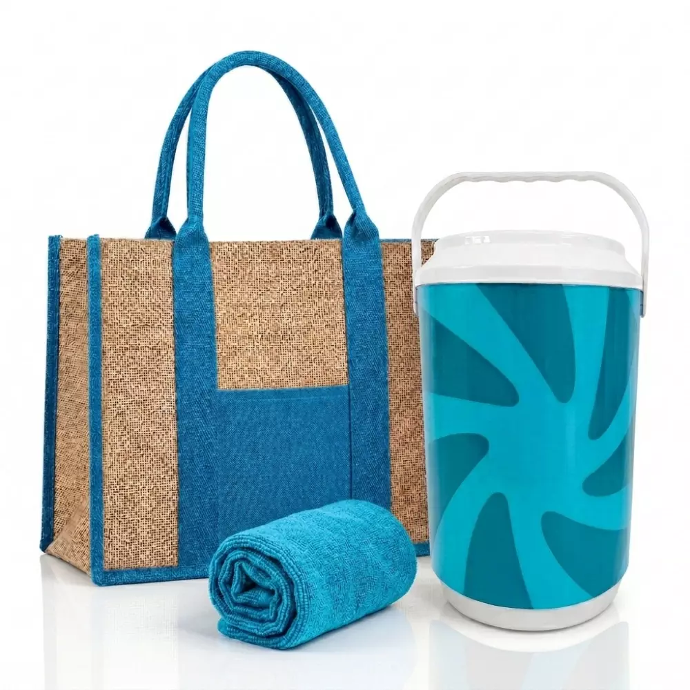 Kit Verão Personalizado - Cooler, Sacola de Linho e Toalha 