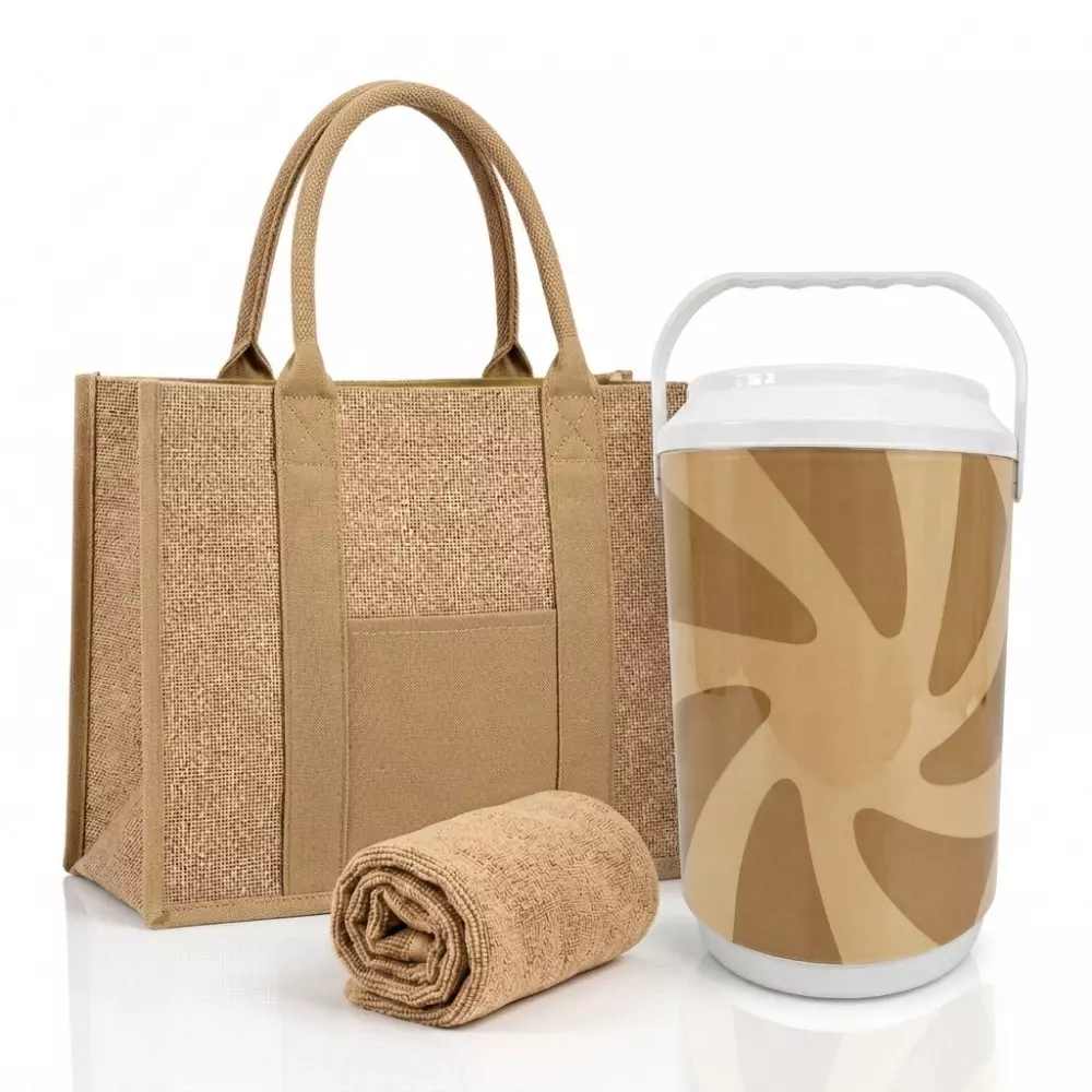 Kit Verão Personalizado - Cooler, Sacola de Linho e Toalha 