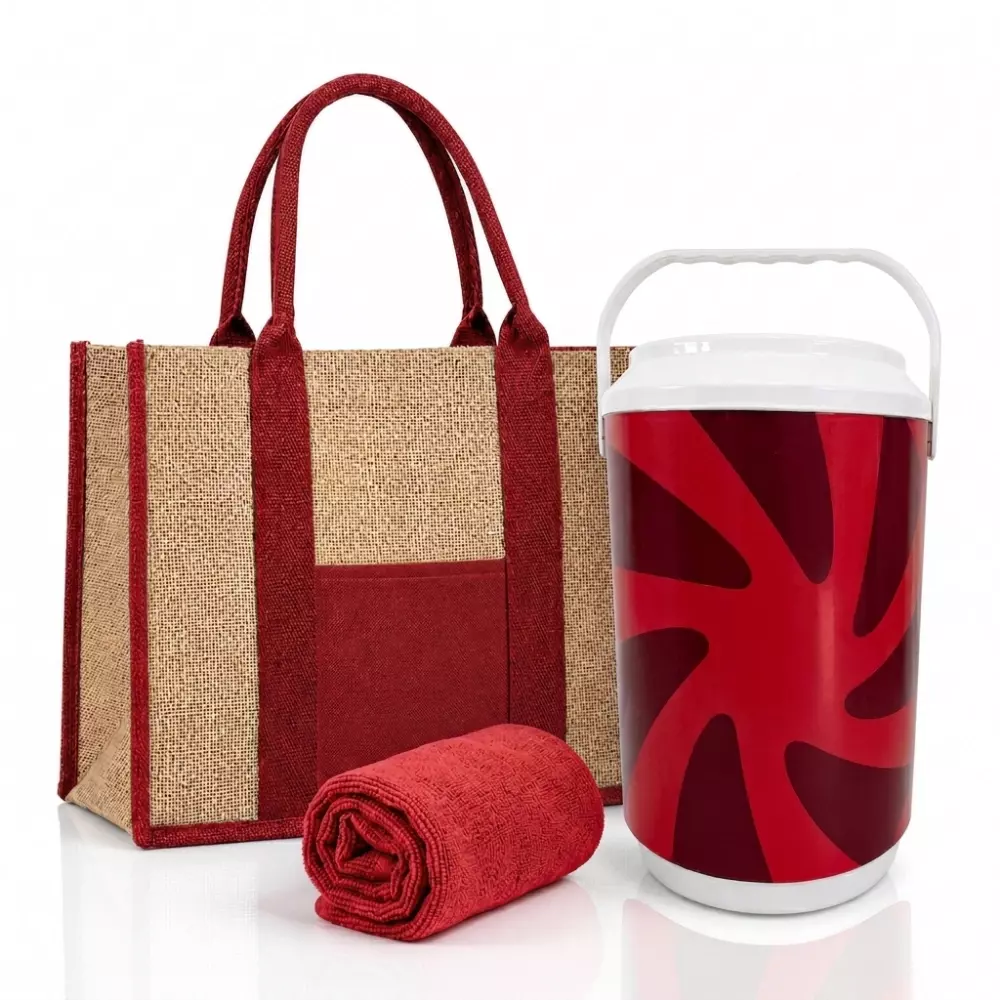 Kit Verão Personalizado - Cooler, Sacola de Linho e Toalha 