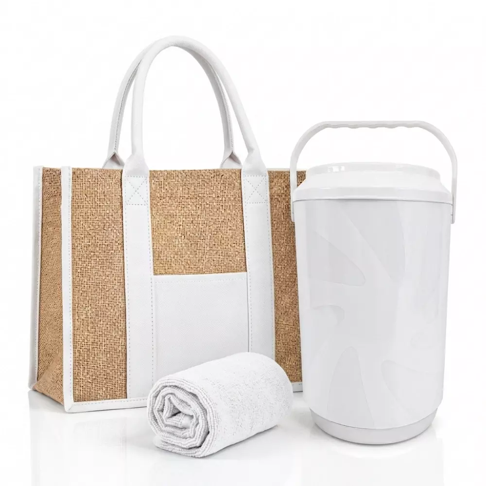 Kit Verão Personalizado - Cooler, Sacola de Linho e Toalha 
