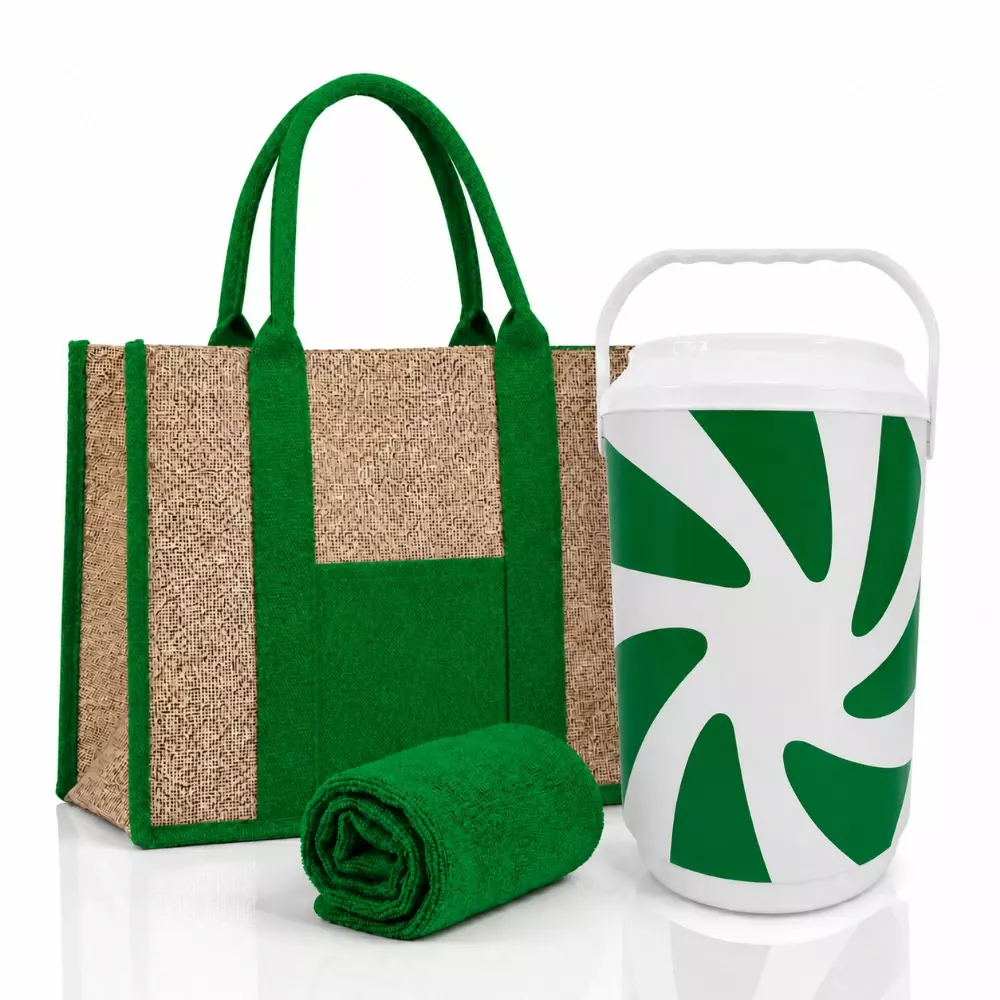 Kit Verão Personalizado - Cooler, Sacola de Linho e Toalha 